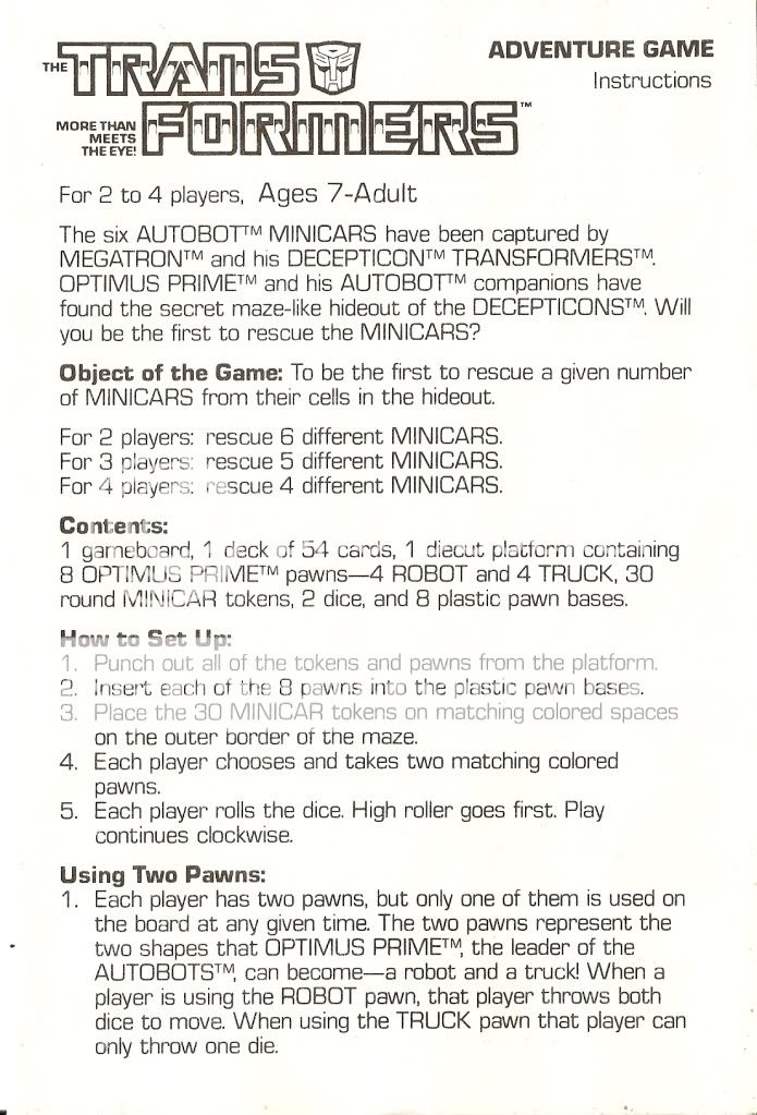 My Plastic Friends Blog 1984 Transformers Board Game Defeat the